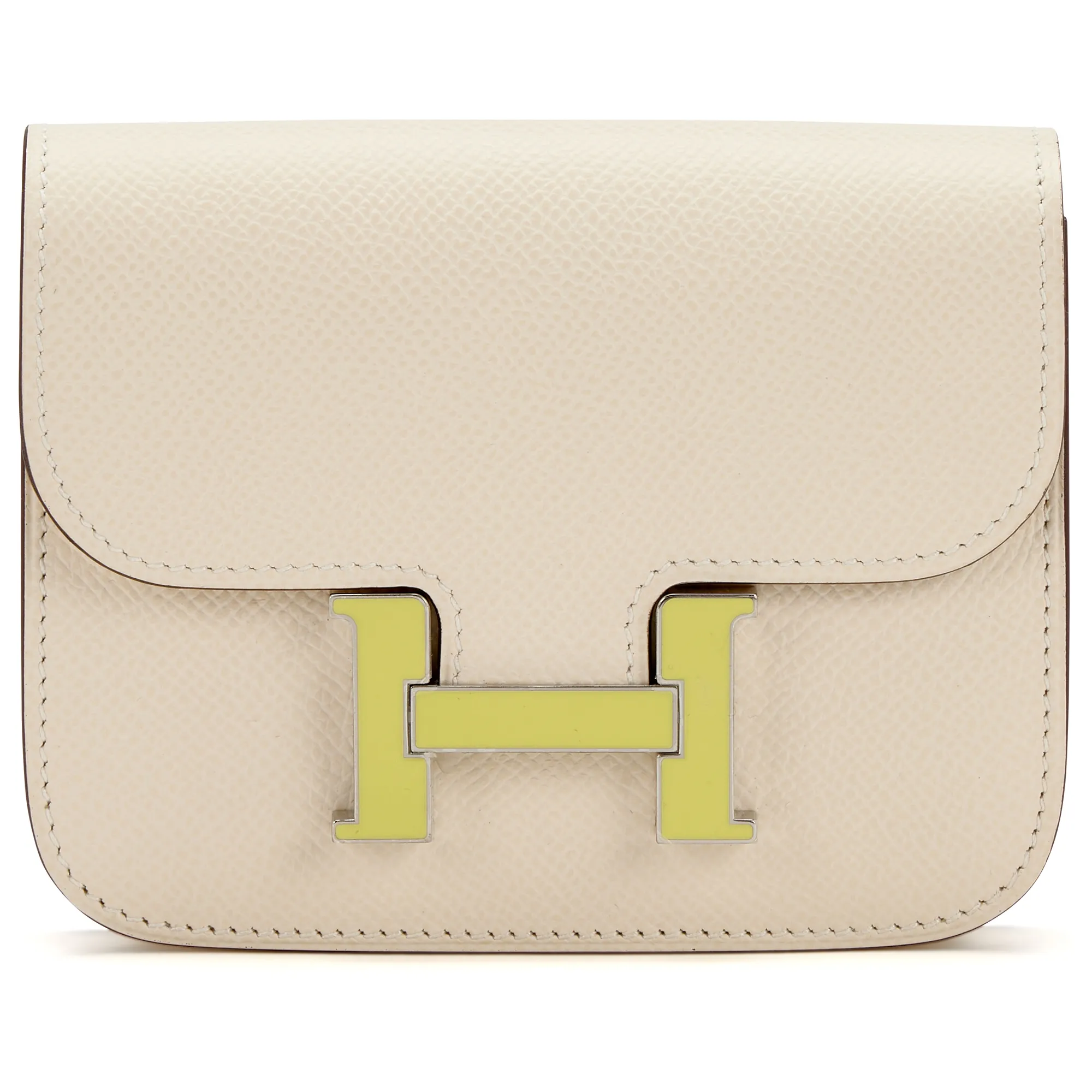 Hermès Nata Epsom Constance Slim Wallet Lime Enameled Palladium Hardware, 2022