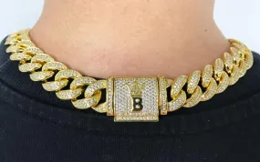 Hip Hop Bling Cuban Chain 15MM Wide  White / Yellow Gold