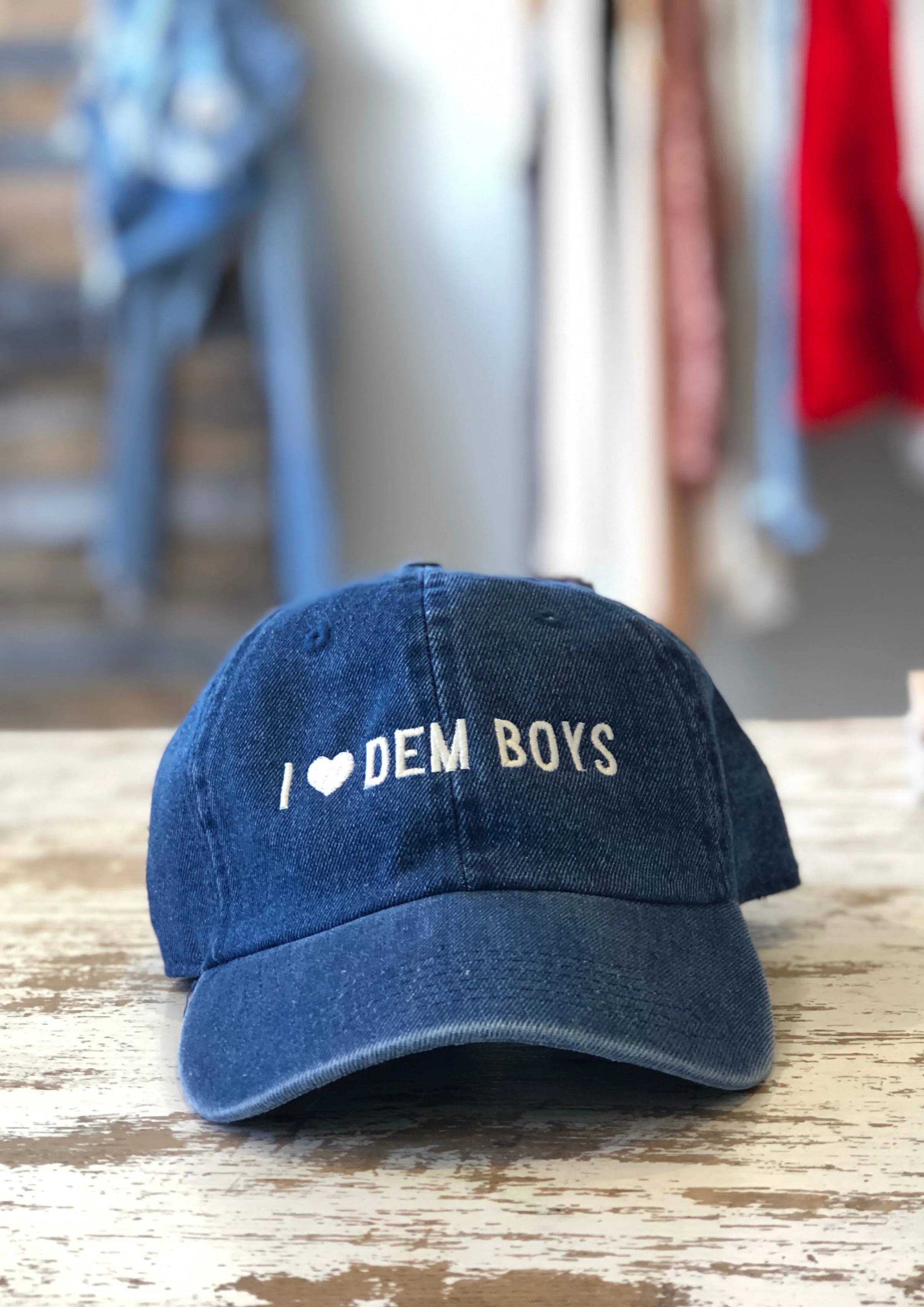 I Love Dem Boys Script Denim Hat