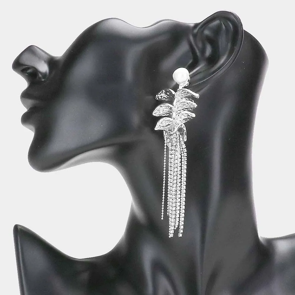 iLLASPARKZ Freshwater Pearl Metal Sprout Detail Chain Tassel Earrings