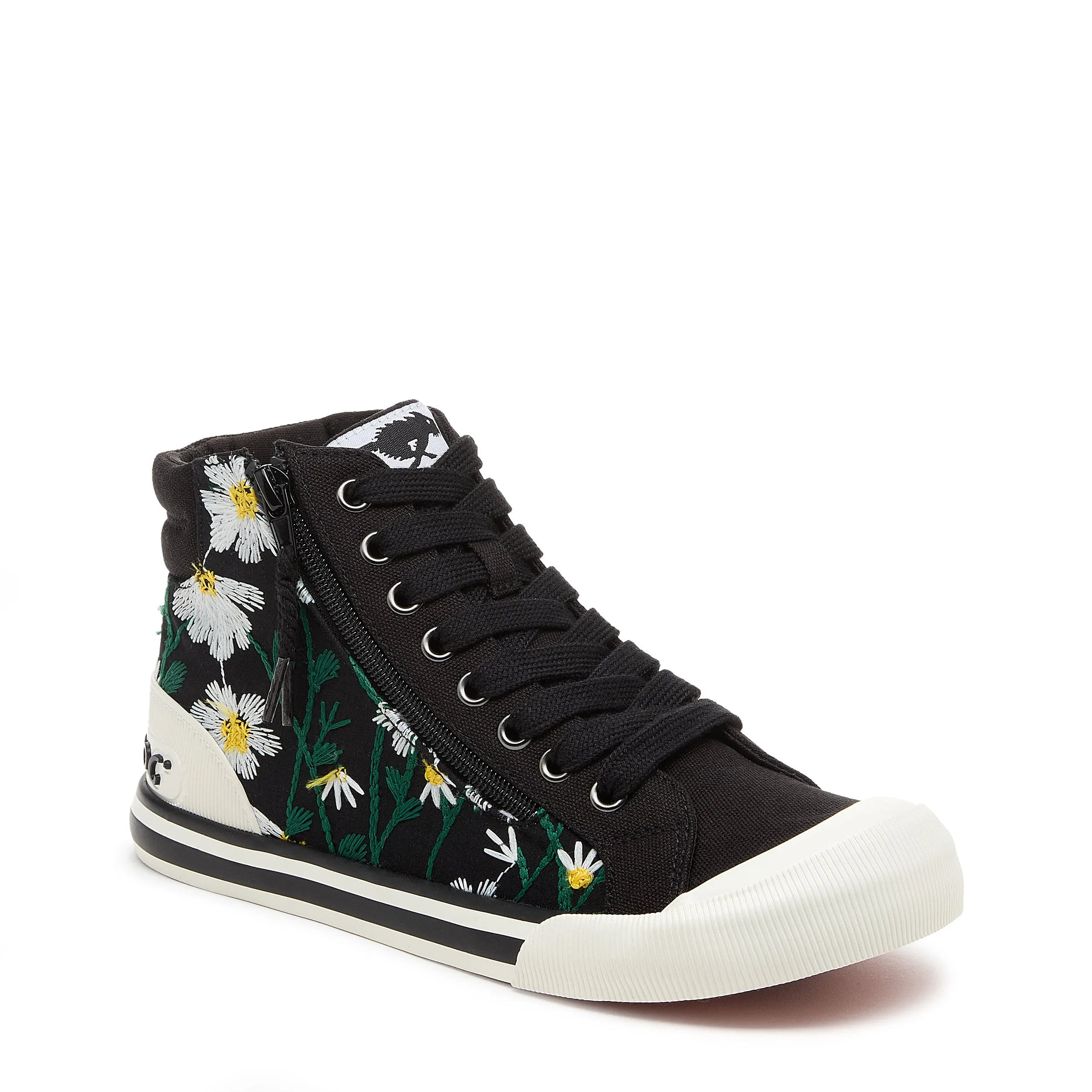 Jazzin Embroidered Floral Black High Top Sneaker