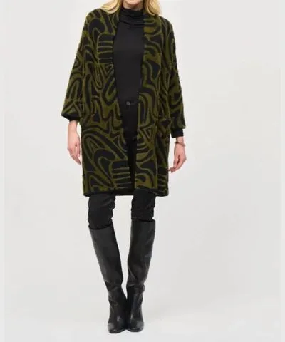 Joseph Ribkoff Embossed Jacquard Knit Coat In Black Iguana