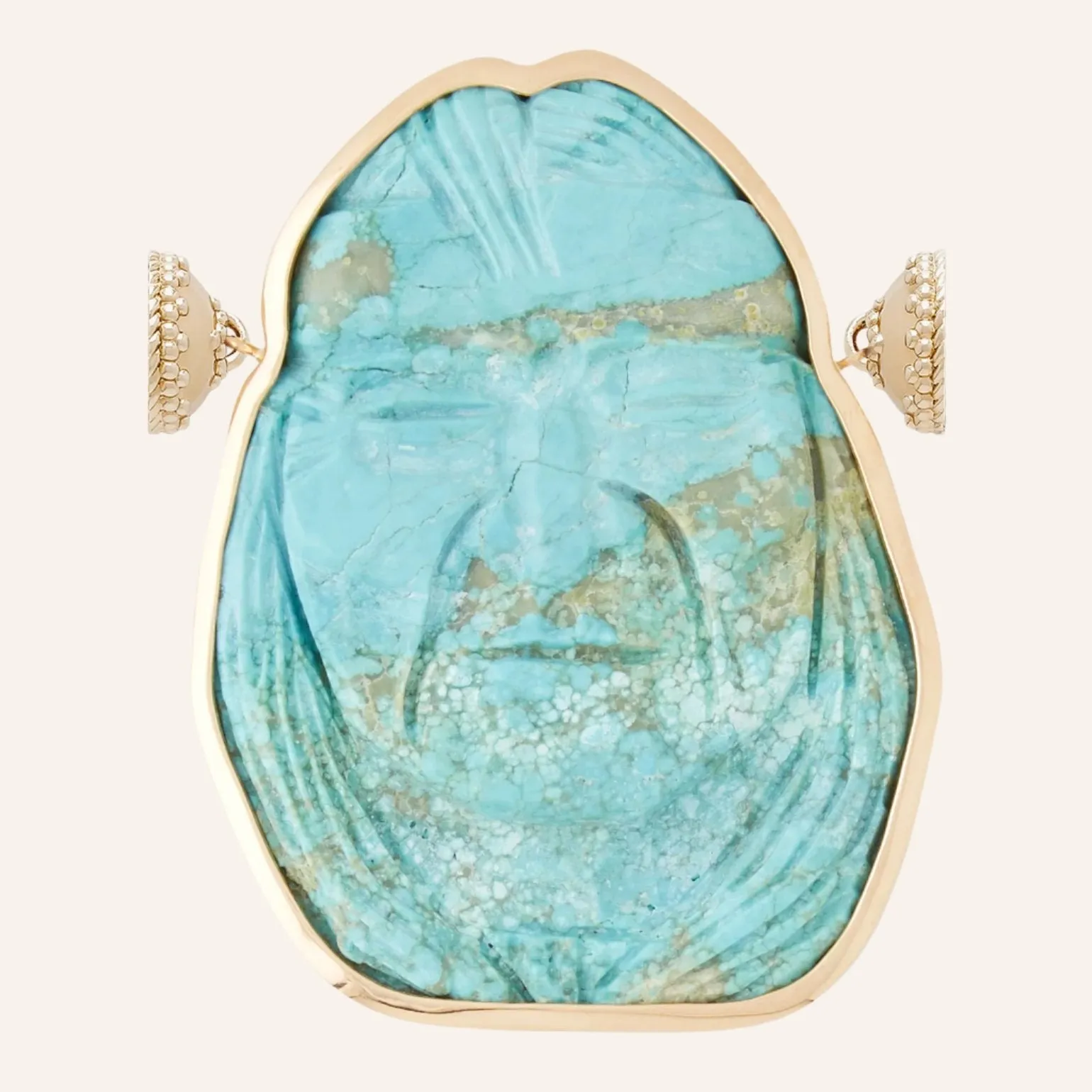 Kingman Turquoise Large Carved Native American Visage Centerpiece