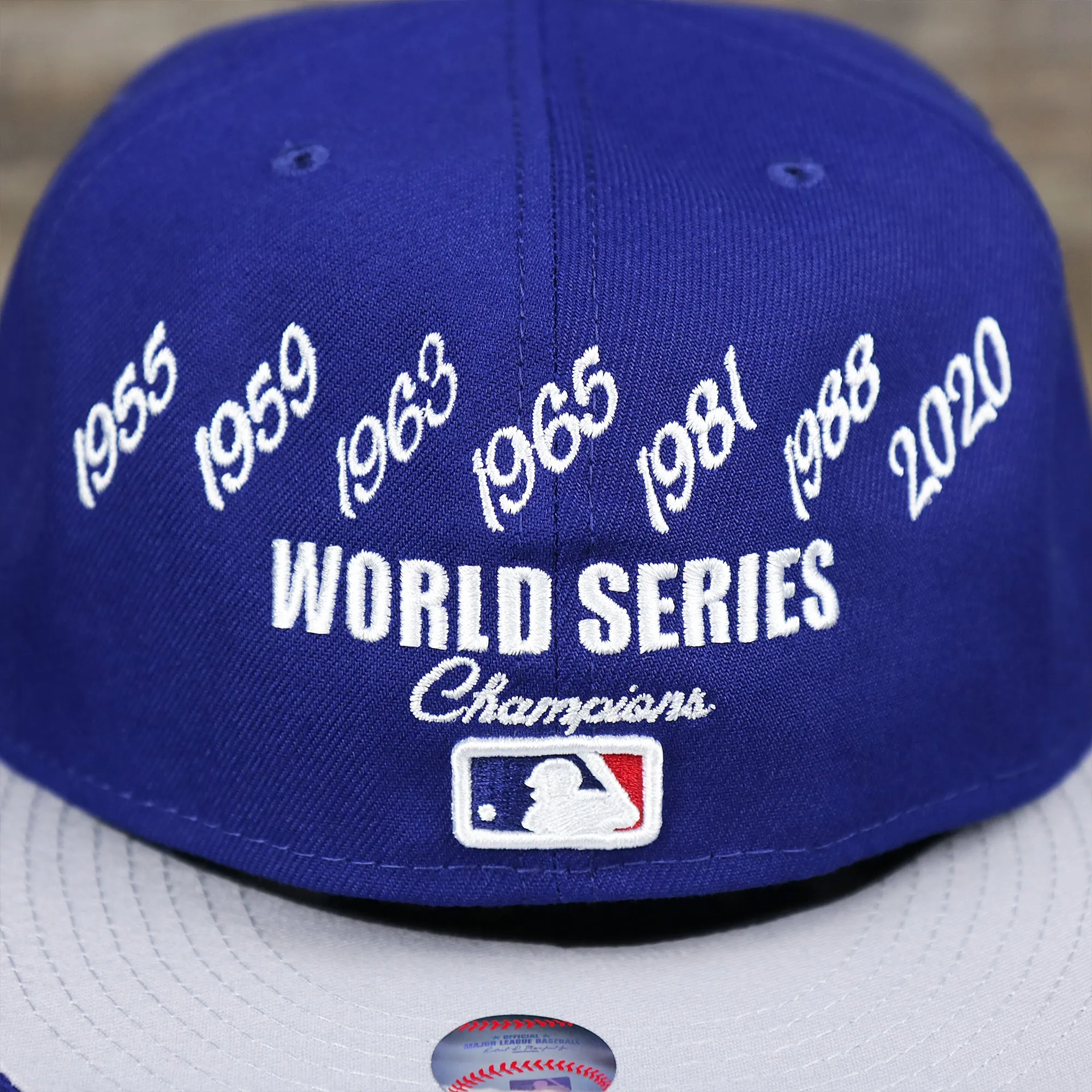 Los Angeles Dodgers Crown Champions Gray Bottom World Championship Wins Embroidered Fitted Cap | Royal Blue 59Fifty Cap