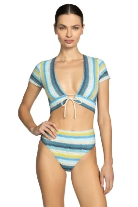 Lyra Striped Cap Sleeve Bikini Top