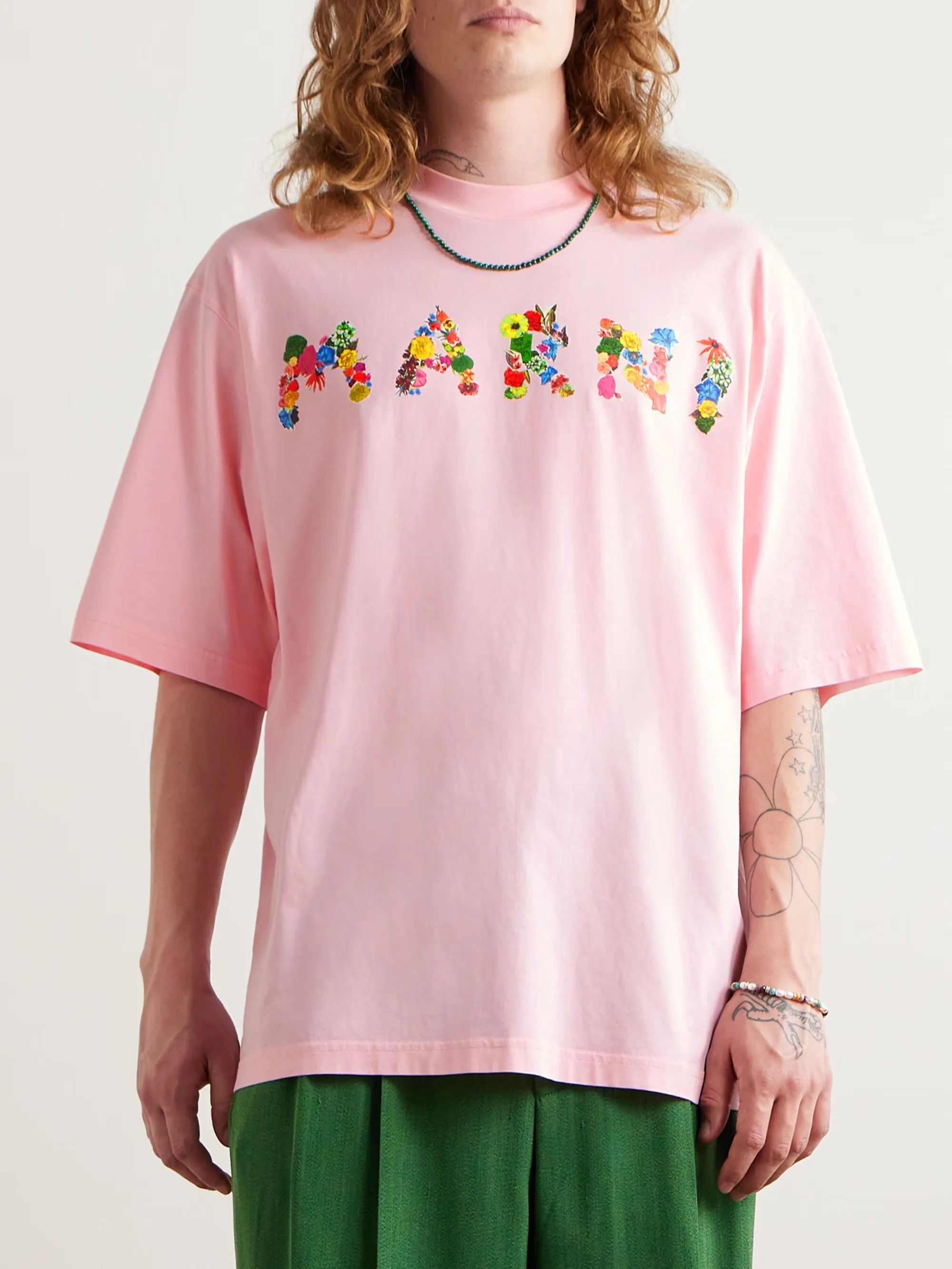 MARNI  |Flower Patterns U-Neck Plain Cotton Short Sleeves Oversized