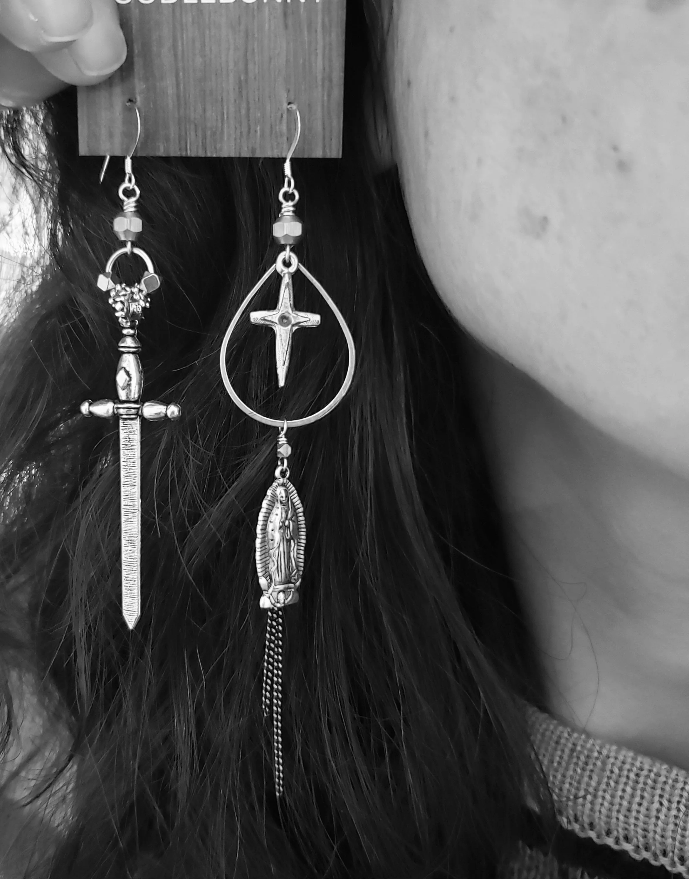 Medieval Maden Sword and Cross Earrings II