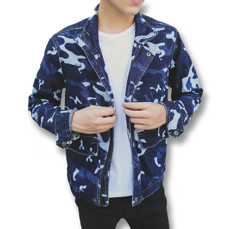 Men Denim Jeans Camouflage Jackets and Coats Cardigans Men's Casual Slim Fit Long Sleeved Denim Jackets Hombre SM6