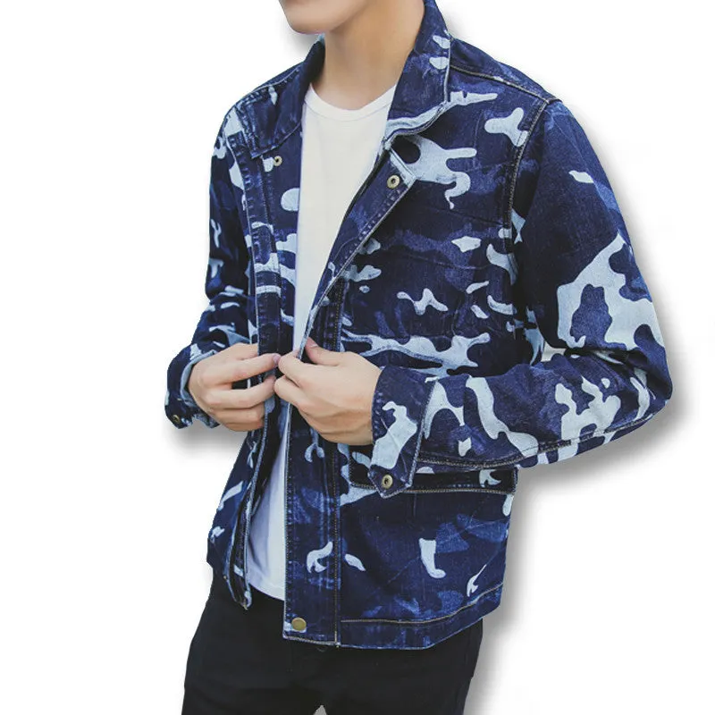 Men Denim Jeans Camouflage Jackets and Coats Cardigans Men's Casual Slim Fit Long Sleeved Denim Jackets Hombre SM6