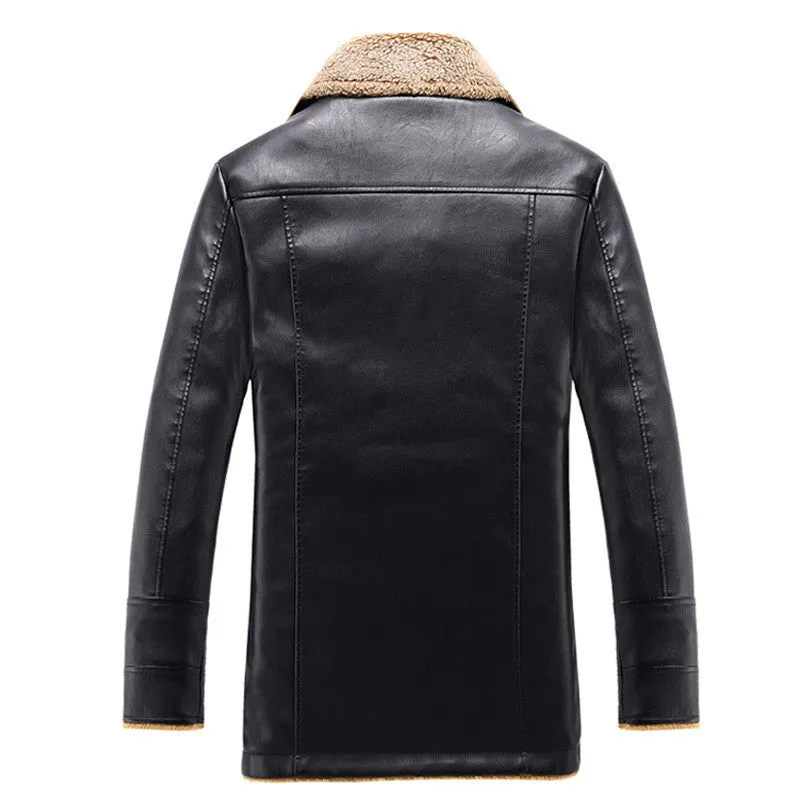 Men Fleece Leather PU Cotton Jackets Coats Jaqueta Masculina Men's Casual Slim Fit Veste Homme Padded Jacket SM6