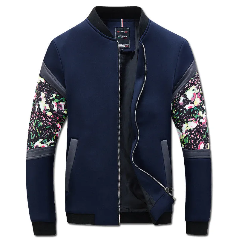 Men Floral Zipper Veste Homme Jakcets Jaqueta Masculina Men's Casual Slim Fit Large Size Jackets Outwear Men SM6