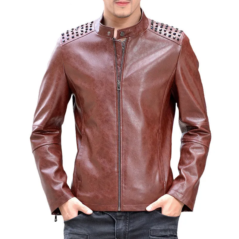 Men Giacca Pelle Uomo Jaqueta De Couro Leather PU Jackets Men's Casual Slim Fit Large Size Rivet Jackets Coats SM6