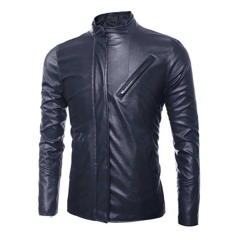 Men Leather PU Jackets Jaqueta Masculina Men's Casual Slim Fit Irregular Zipper Coats Veste Homme Jackets SM6