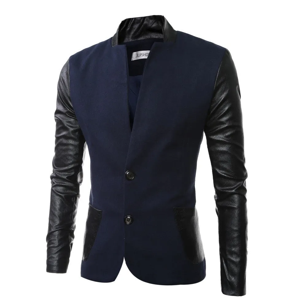 Men Patchwork SM6azers and Jackets Coats Herren Anzug Men's Casual Slim Fit Long Sleeved SM6azers Veste De Loisir SM6