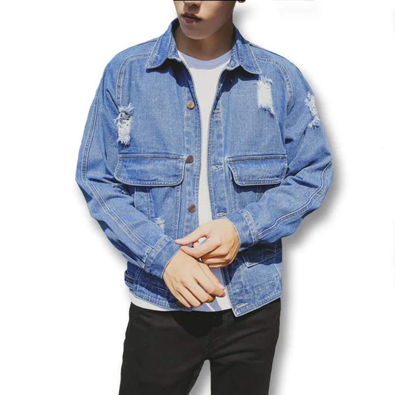 Men Ripped Hole Denim Jeans Jackets Coats Outwear Cardigans Men's Casual Slim Fit Long Sleeved Denim Jackets SM6