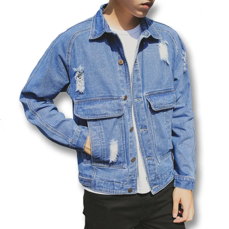 Men Ripped Hole Denim Jeans Jackets Coats Outwear Cardigans Men's Casual Slim Fit Long Sleeved Denim Jackets SM6