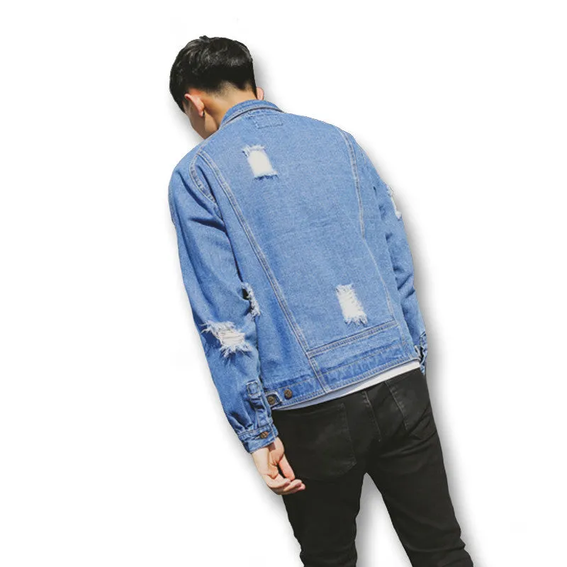 Men Ripped Hole Denim Jeans Jackets Coats Outwear Cardigans Men's Casual Slim Fit Long Sleeved Denim Jackets SM6