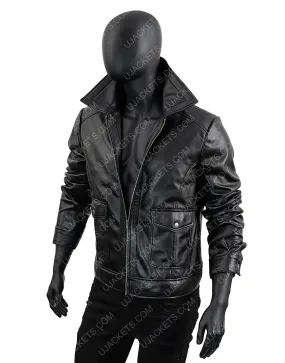 Men's Slimfit Zipped Leather Jacket | Scott Turn Down Collar Black Jacket