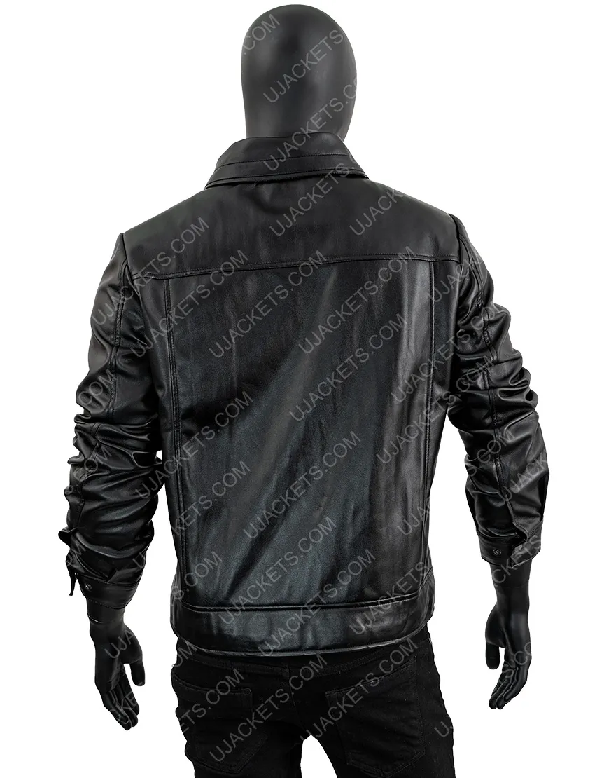 Men's Slimfit Zipped Leather Jacket | Scott Turn Down Collar Black Jacket