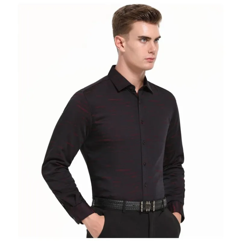 Men's Bamboo Fiber Stretch Easy Care Striped Print Comfortable Soft Regular-fit Long Sleeve Formal