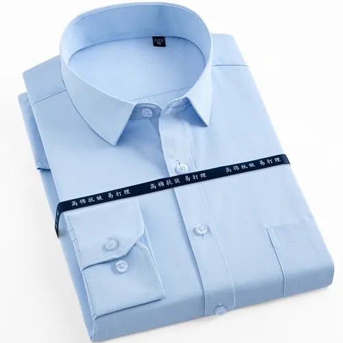 Men's Formal Solid Business Regular-fit Single Patch Pocket Shirt