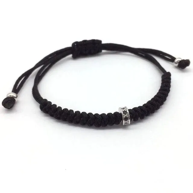 Men's Micro Pave Black CZ Braided European American Macrame Bracelets