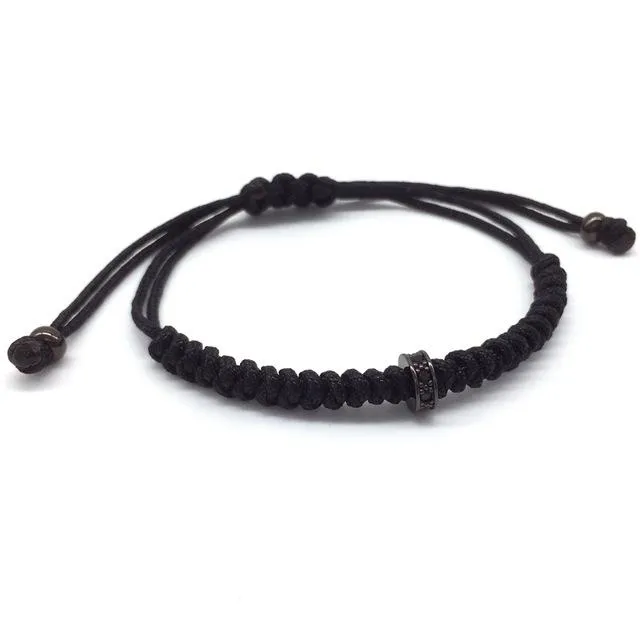 Men's Micro Pave Black CZ Braided European American Macrame Bracelets