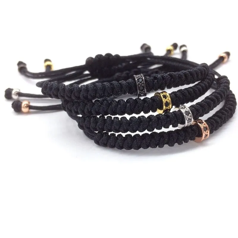 Men's Micro Pave Black CZ Braided European American Macrame Bracelets