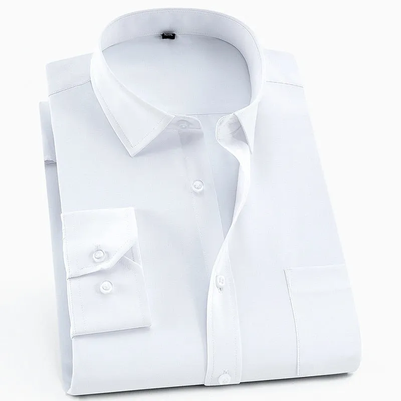 Men's Solid Color Formal Business Work Standard-fit Long Sleeve Shirt