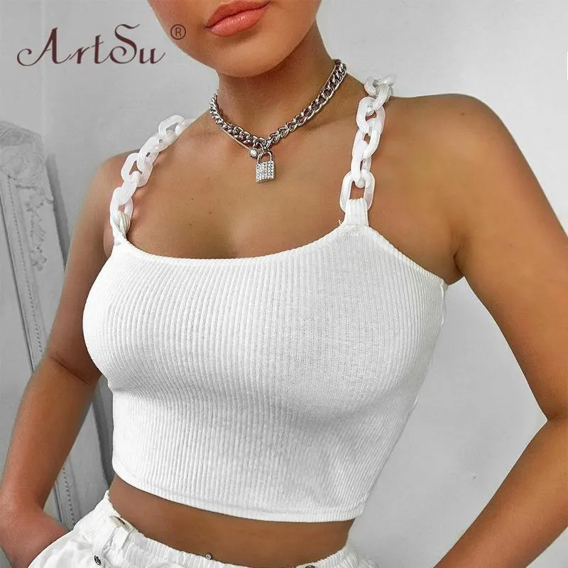 Metal Chain Straps Cropped Tank Top