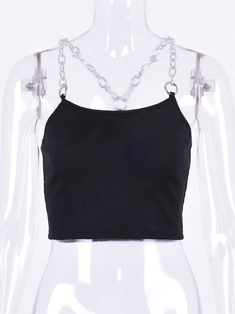 Metal Chain Straps Cropped Tank Top