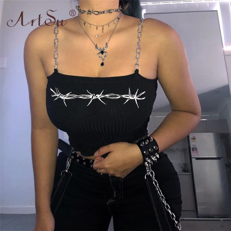 Metal Chain Straps Cropped Tank Top