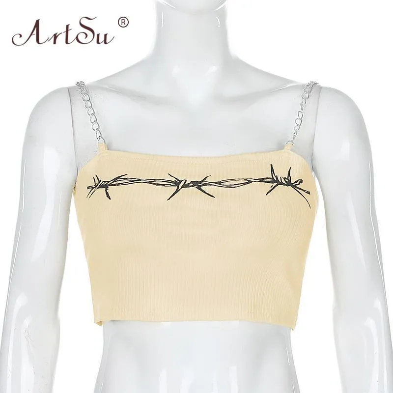 Metal Chain Straps Cropped Tank Top