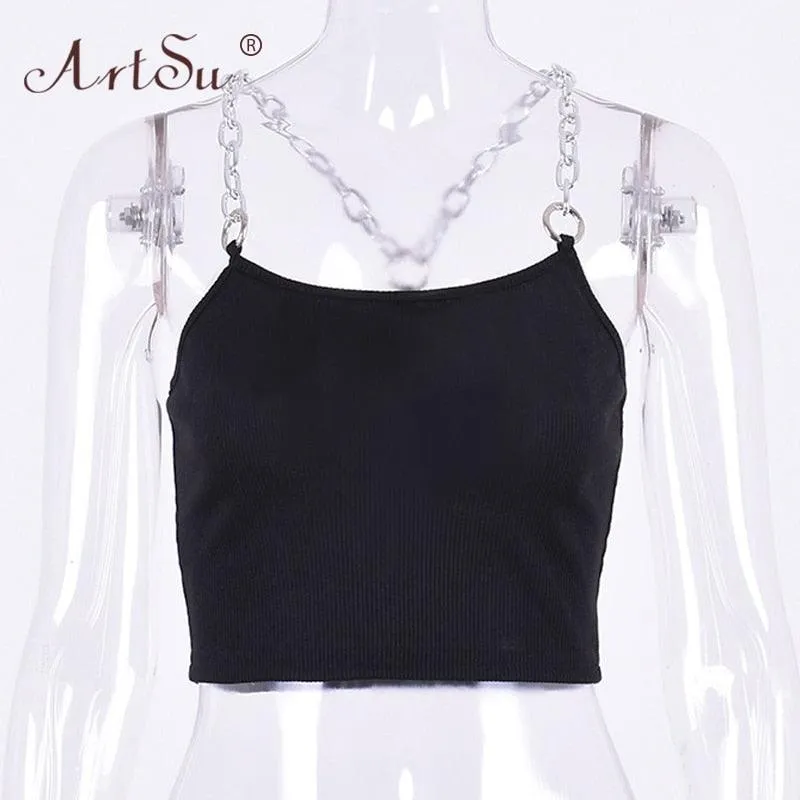 Metal Chain Straps Cropped Tank Top