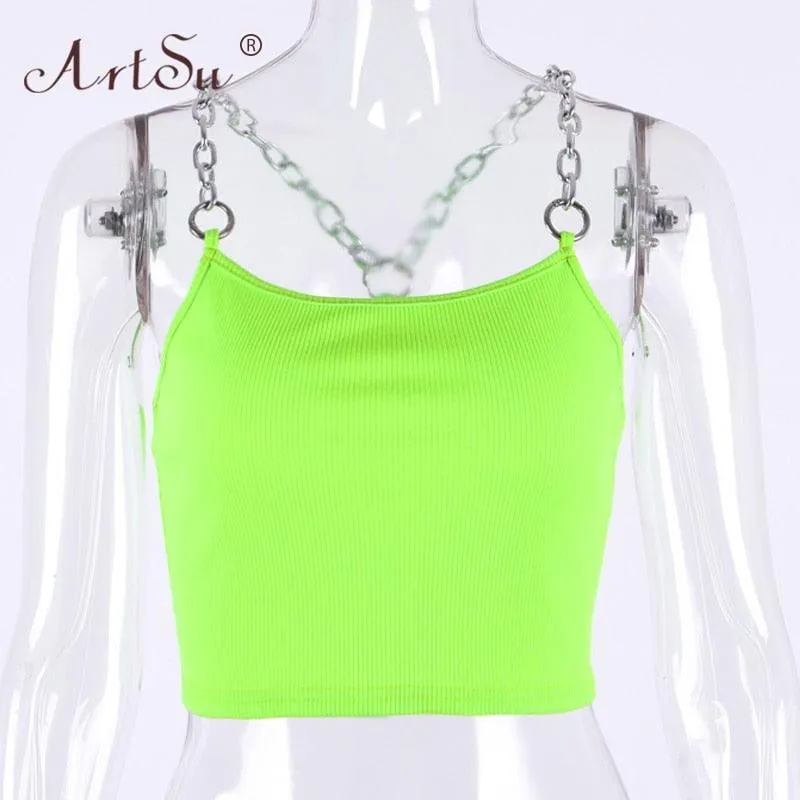 Metal Chain Straps Cropped Tank Top