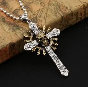 Mixed Color Skull Cross Necklace