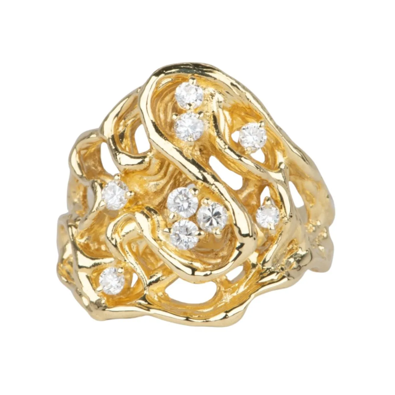 Modernist Style Branch Texture Wide band Ring with 0.32ct Diamond 18K Gold 9.4g V1122