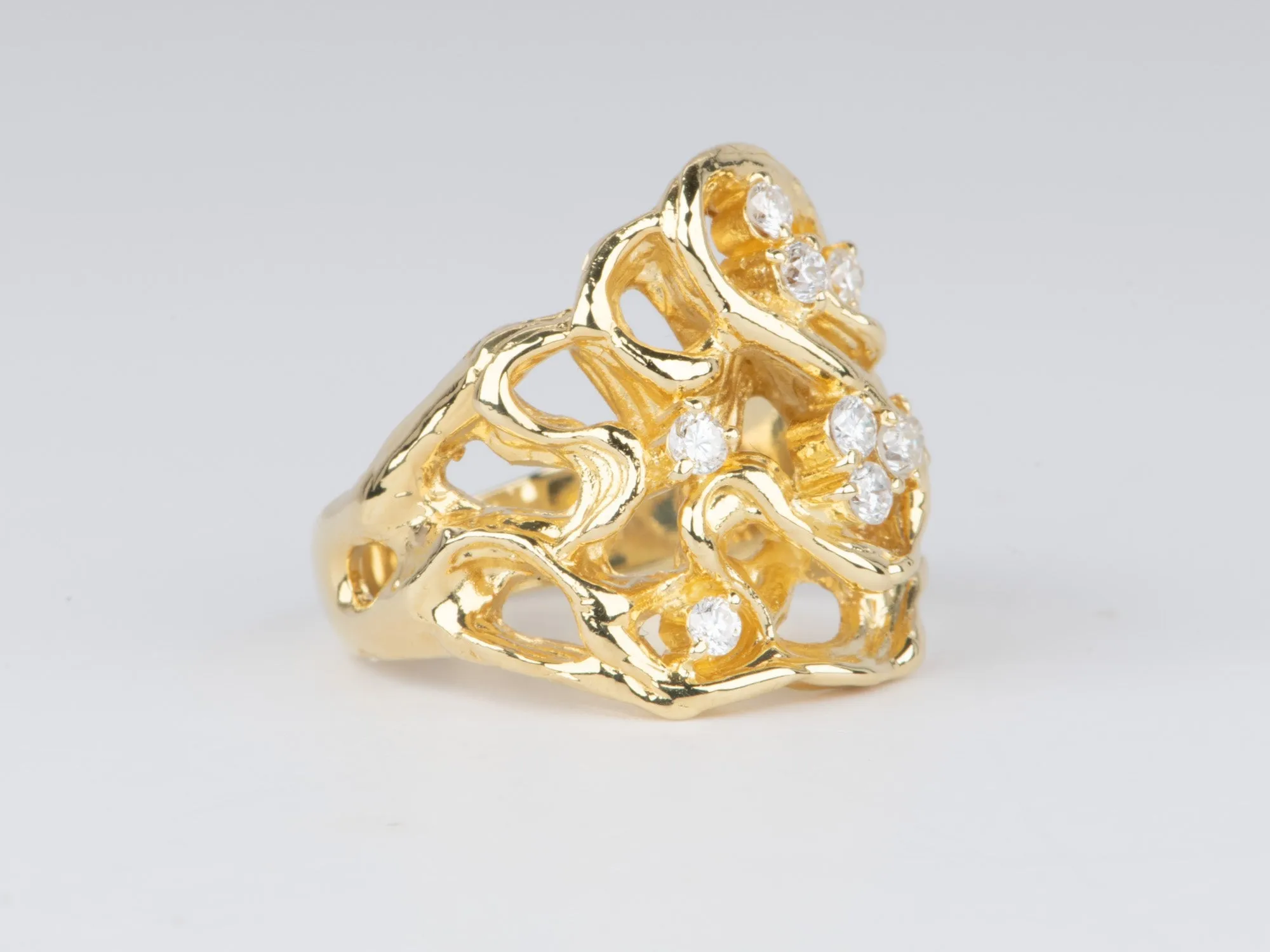 Modernist Style Branch Texture Wide band Ring with 0.32ct Diamond 18K Gold 9.4g V1122