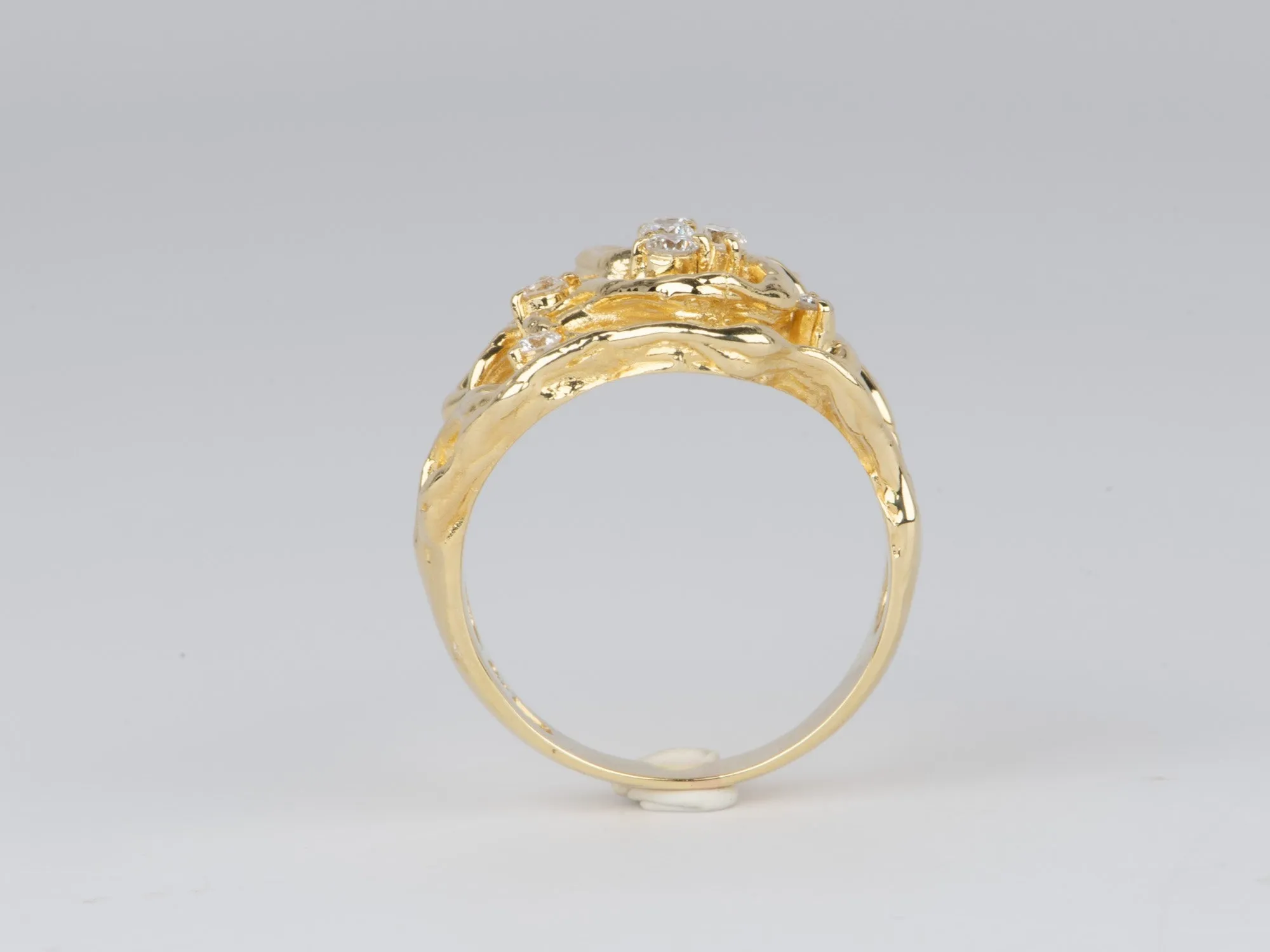 Modernist Style Branch Texture Wide band Ring with 0.32ct Diamond 18K Gold 9.4g V1122