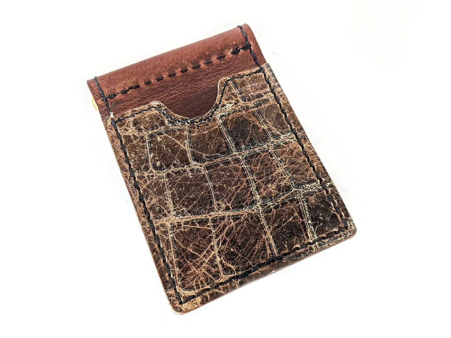 Money Clip Wallet - Vintage Alligator Embossed Cowhide