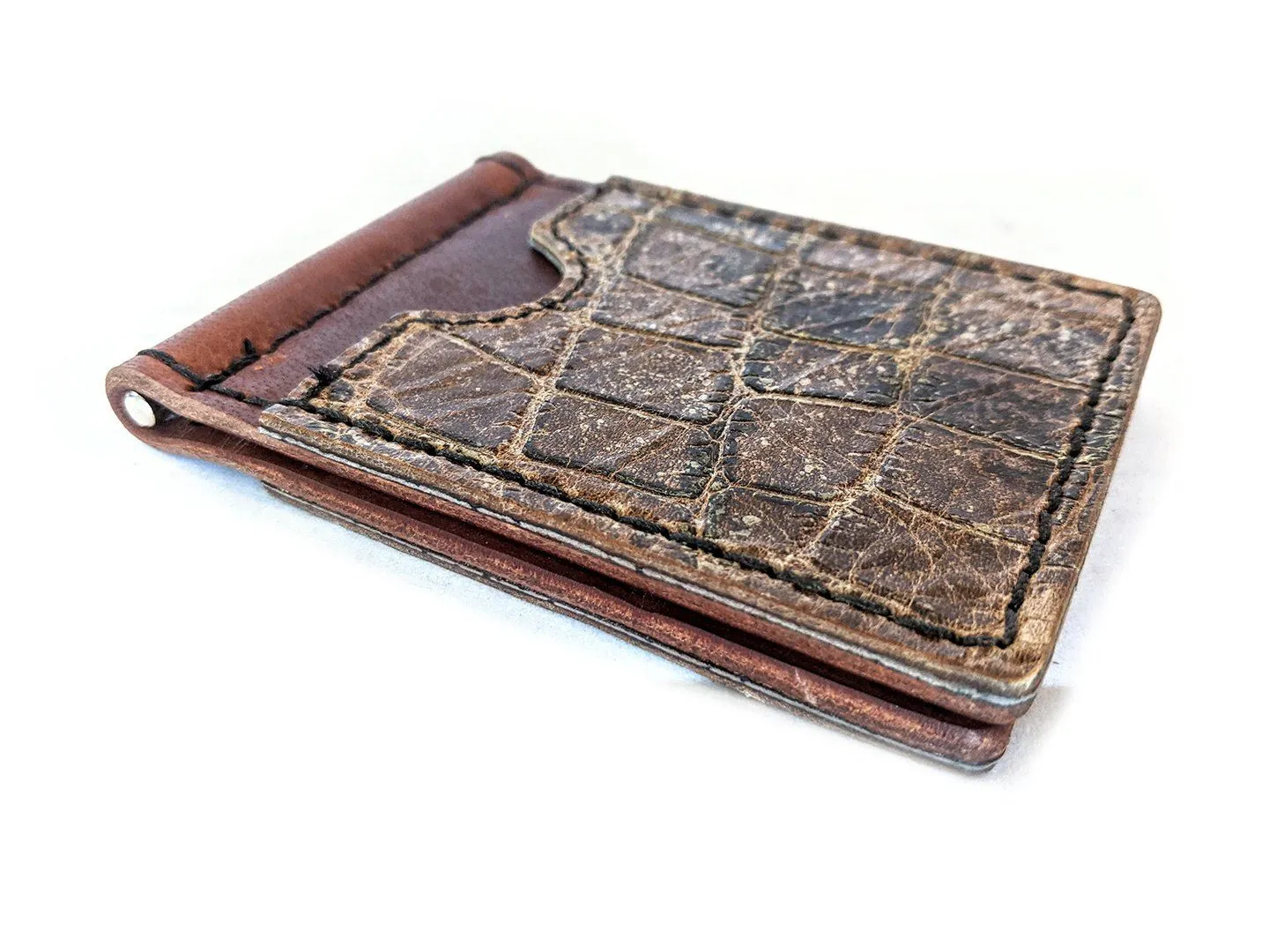 Money Clip Wallet - Vintage Alligator Embossed Cowhide