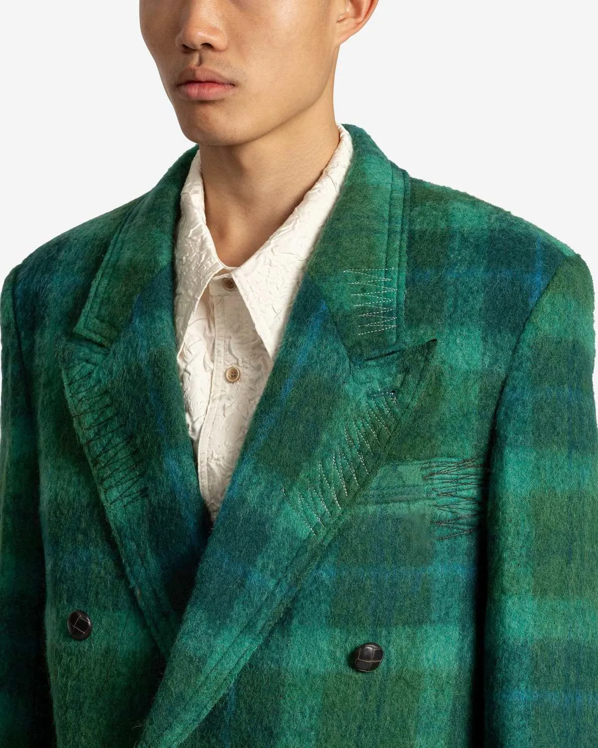 Moriens Double Breasted Coat - Green/Blue