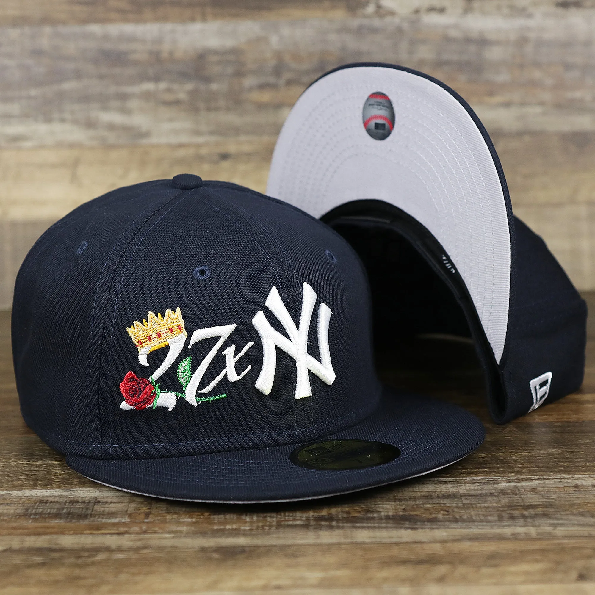 New York Yankees Crown Champions Gray Bottom World Championship Wins Embroidered Fitted Cap | Navy Blue 59Fifty Cap