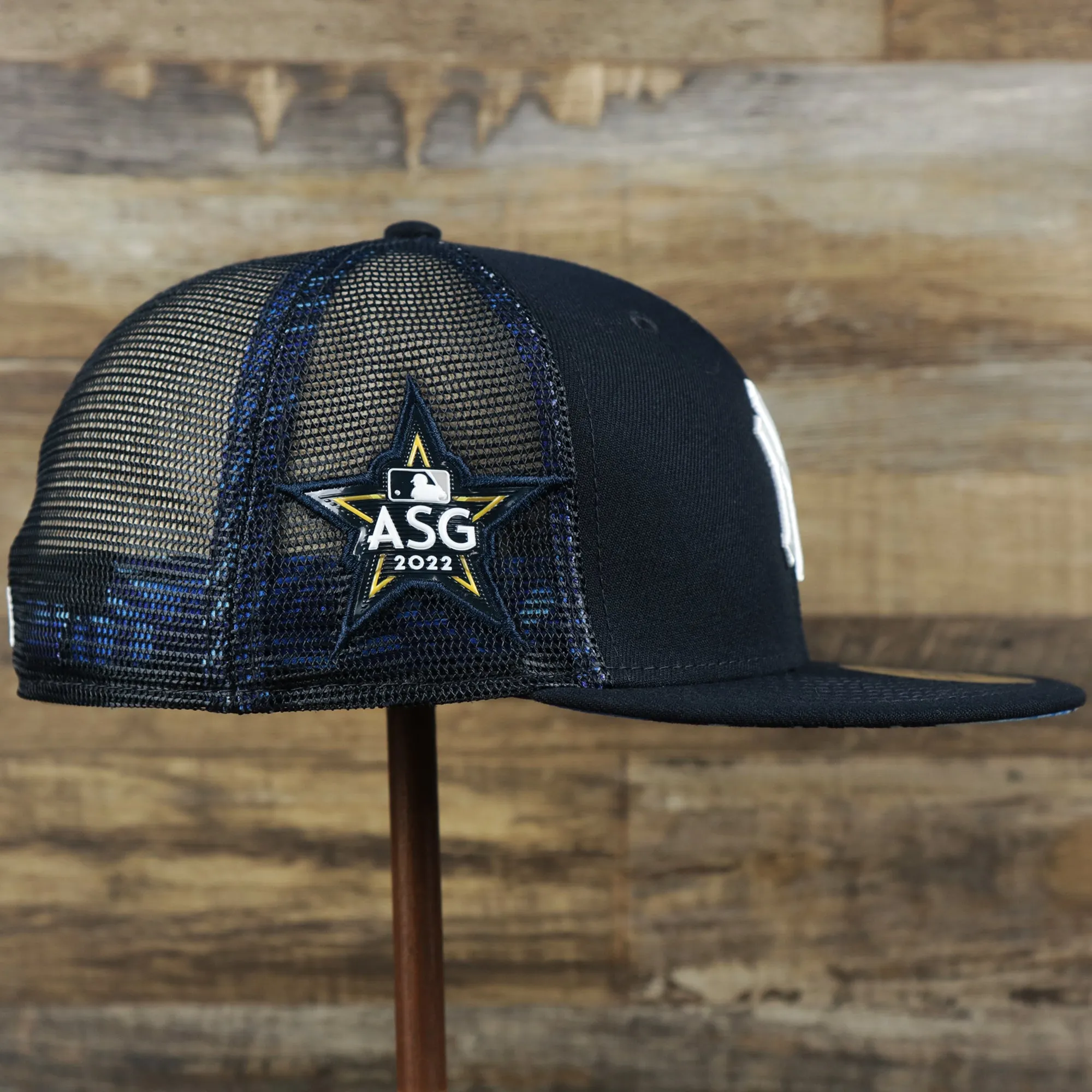 New York Yankees Metallic All Star Game MLB 2022 Side Patch 59Fifty Mesh Fitted Cap | ASG 2022 Navy Blue 59Fifty Cap