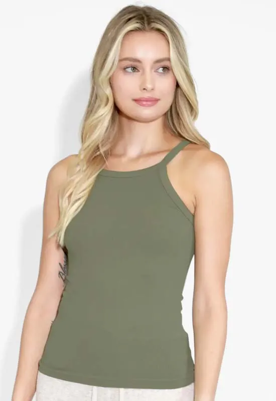 NIKIBIKI - High Neck Ribbed Tank Top Dusty Olive