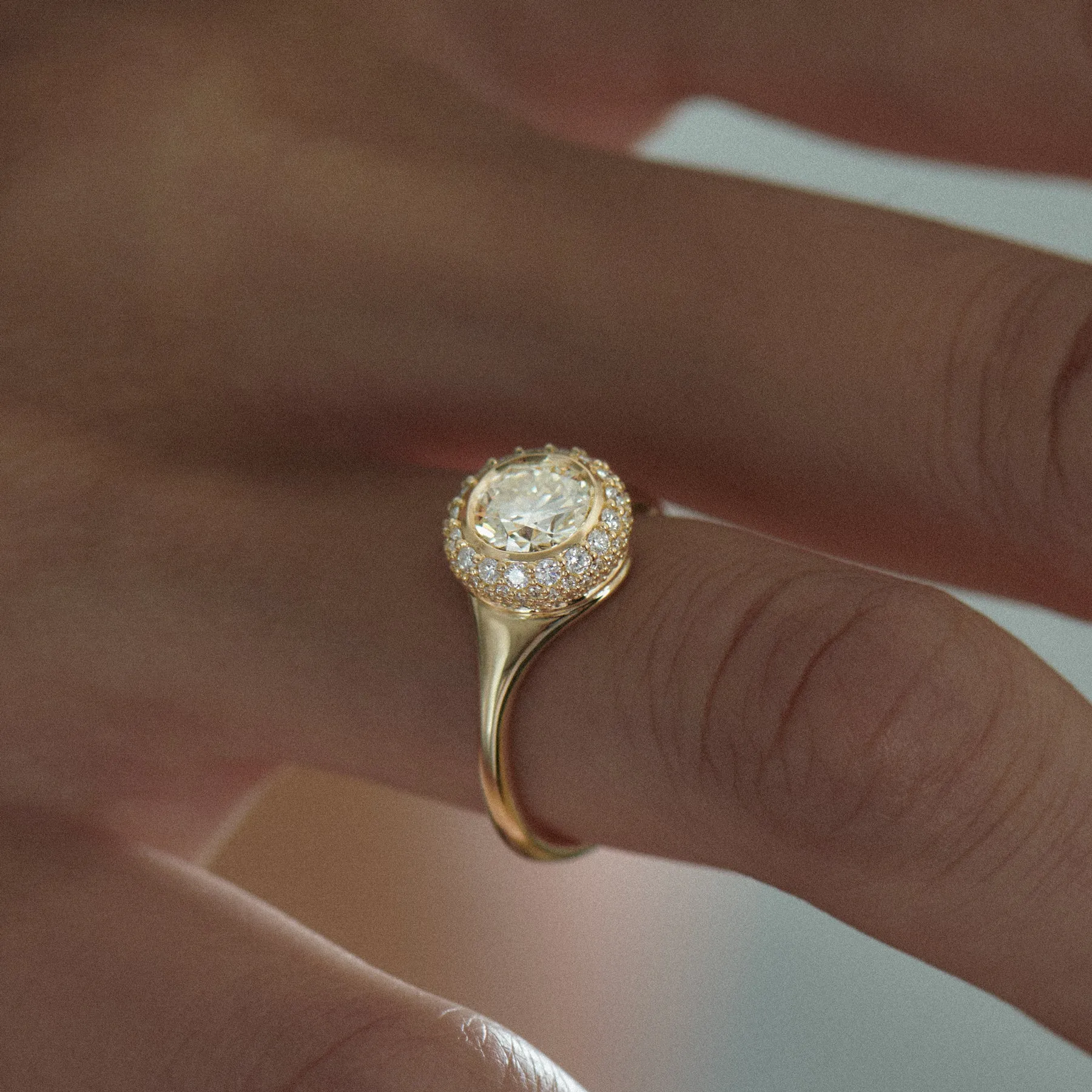 Orbed Brilliant Diamond & Gold Detail Engagement Ring