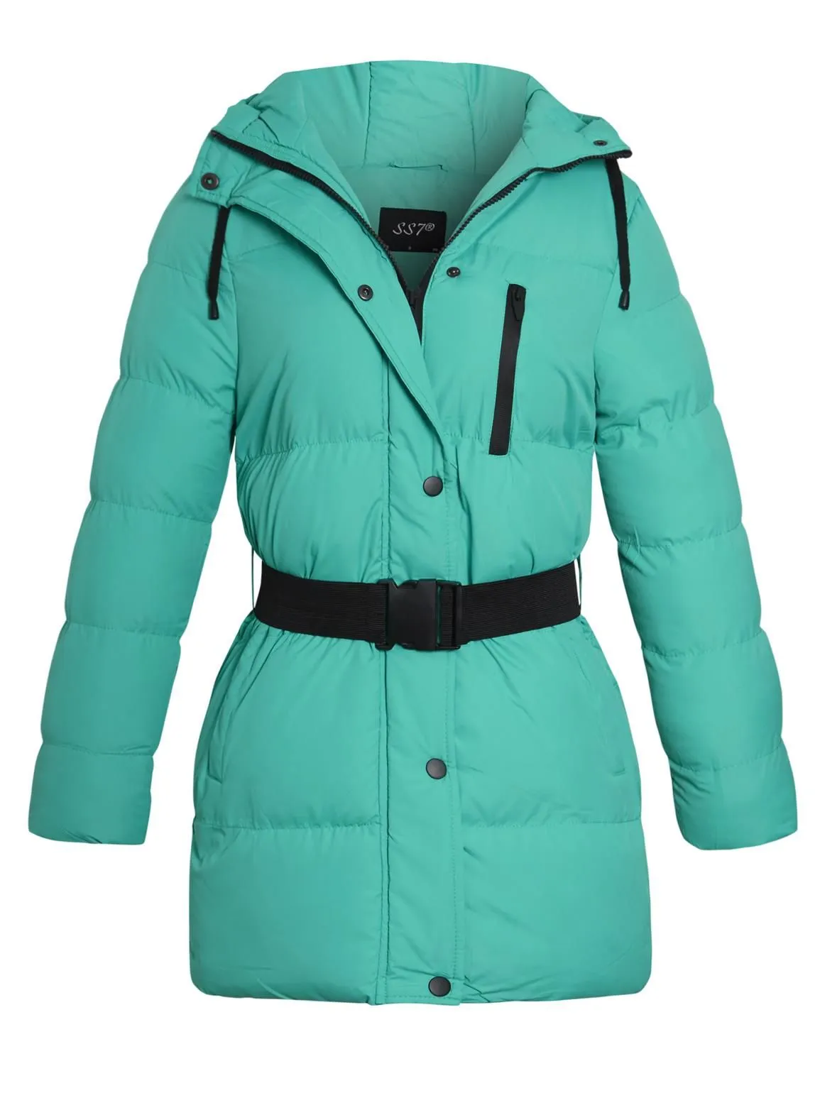 Padded Mid Length Ski Jacket, Jade, White, UK Sizes 8 to 16