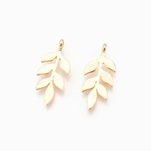 Pendants, Branch, 6-Leaf, 18K Gold Plated, Brass, 25mm