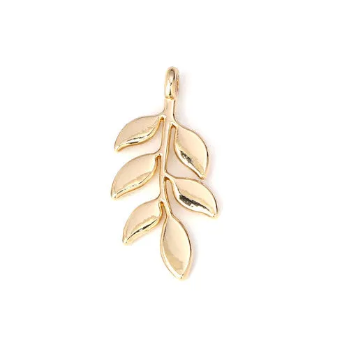 Pendants, Branch, 6-Leaf, Gold Plated, Alloy, 24mm