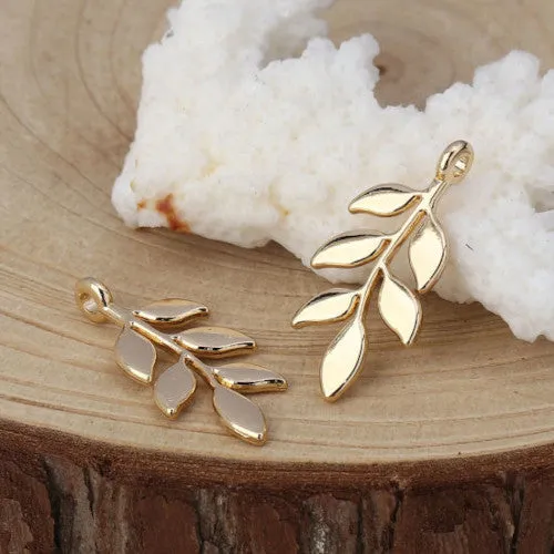 Pendants, Branch, 6-Leaf, Gold Plated, Alloy, 24mm